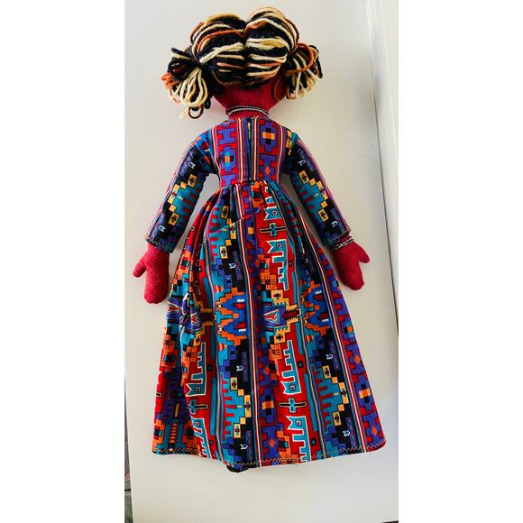 Handmade Boho Folk Art Beaded Red Purple & Blue Embroidered Yarn Hair Cloth Doll - Picture 4 of 7